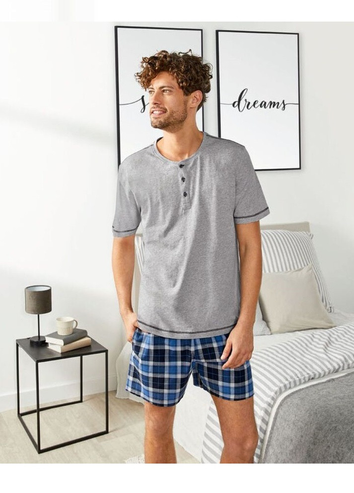Мужская пижама Livergy футболка + шорты однотонная серая домашняя хлопок органический