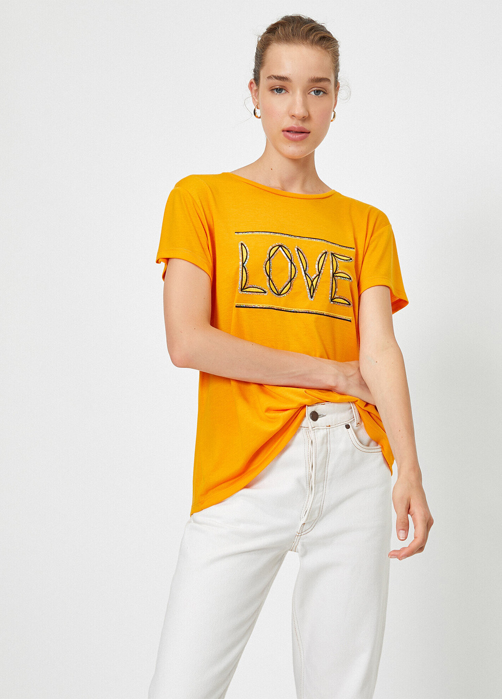 Оранжевая летняя футболка KOTON