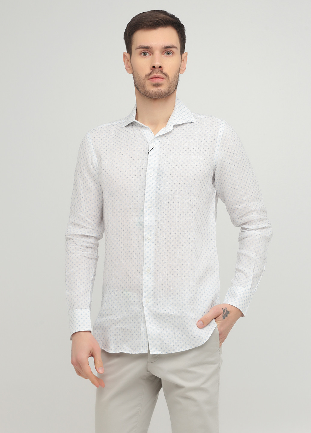 ▻ [1456] • Белая кэжуал мужская рубашка Massimo Dutti с абстрактным узором  ▷ купить в ᴋᴀꜱᴛᴀ ✓ Киев, Украина (252576221)