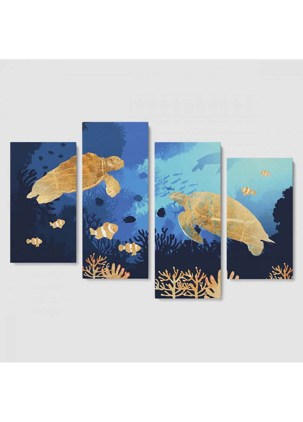 Модульная картина из четырех частей Malevich Store Золотая черепаха 129x90 см комбинированная