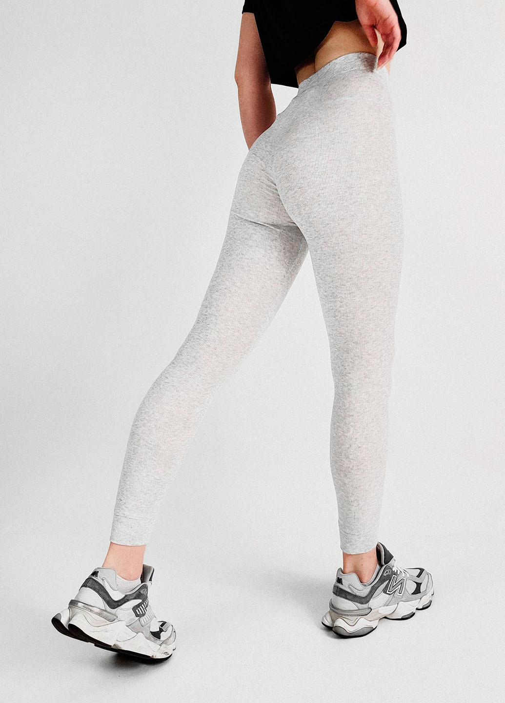 Легінси H&M меланжі світло-сірі спортивні бавовна