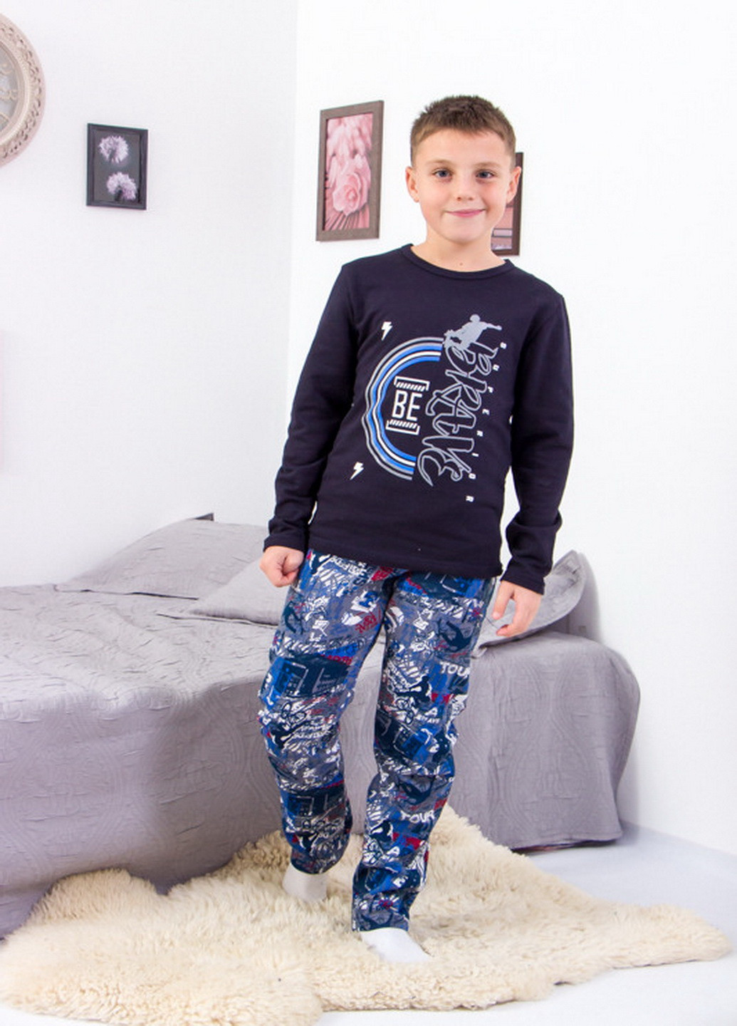 Синяя всесезон пижама для мальчика (подростковая) кофта + брюки KINDER MODE
