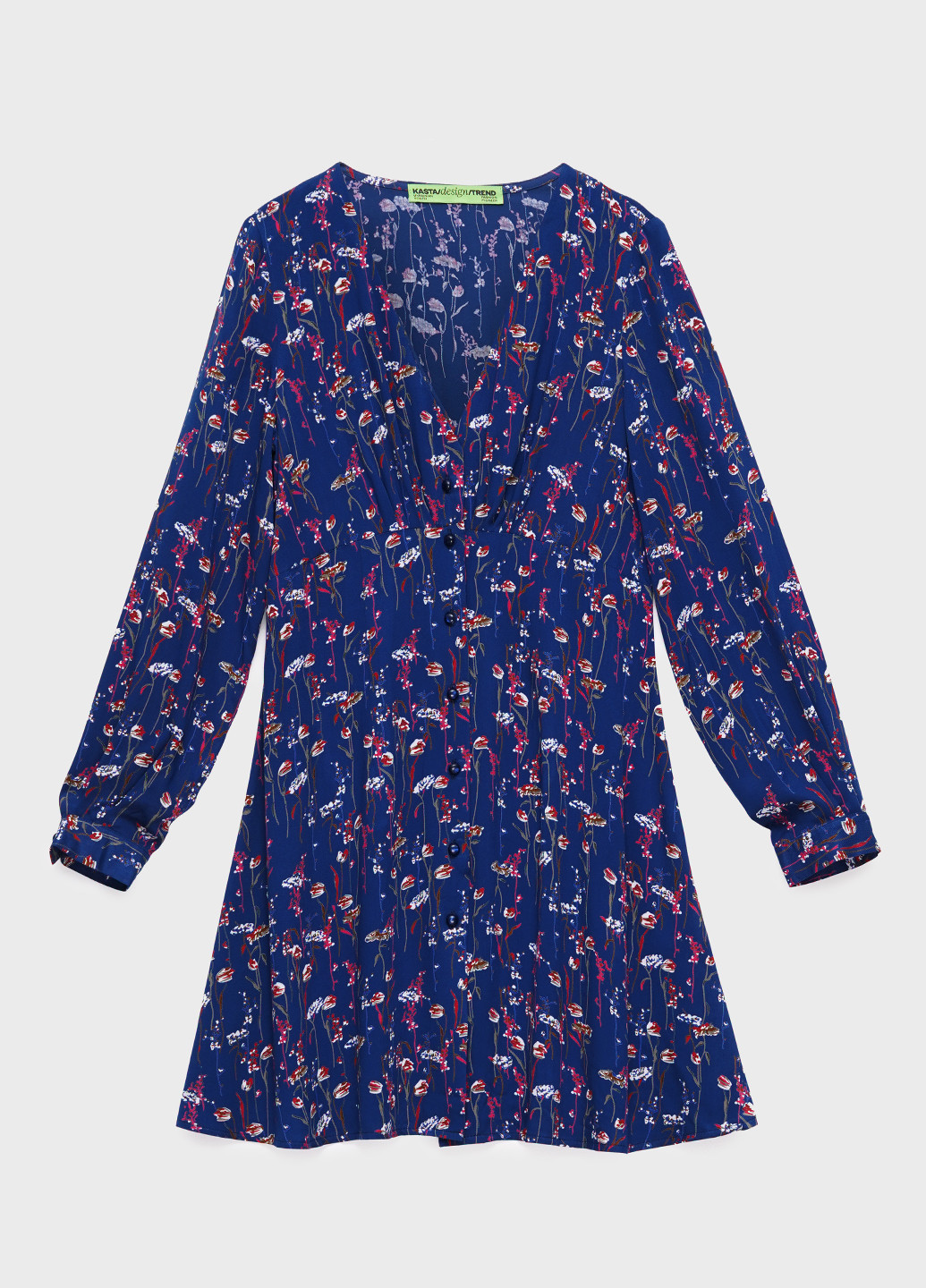 Темно-синя кежуал сукня коротка з v-вирізом і застібкою до низу а-силует KASTA design з квітковим принтом
