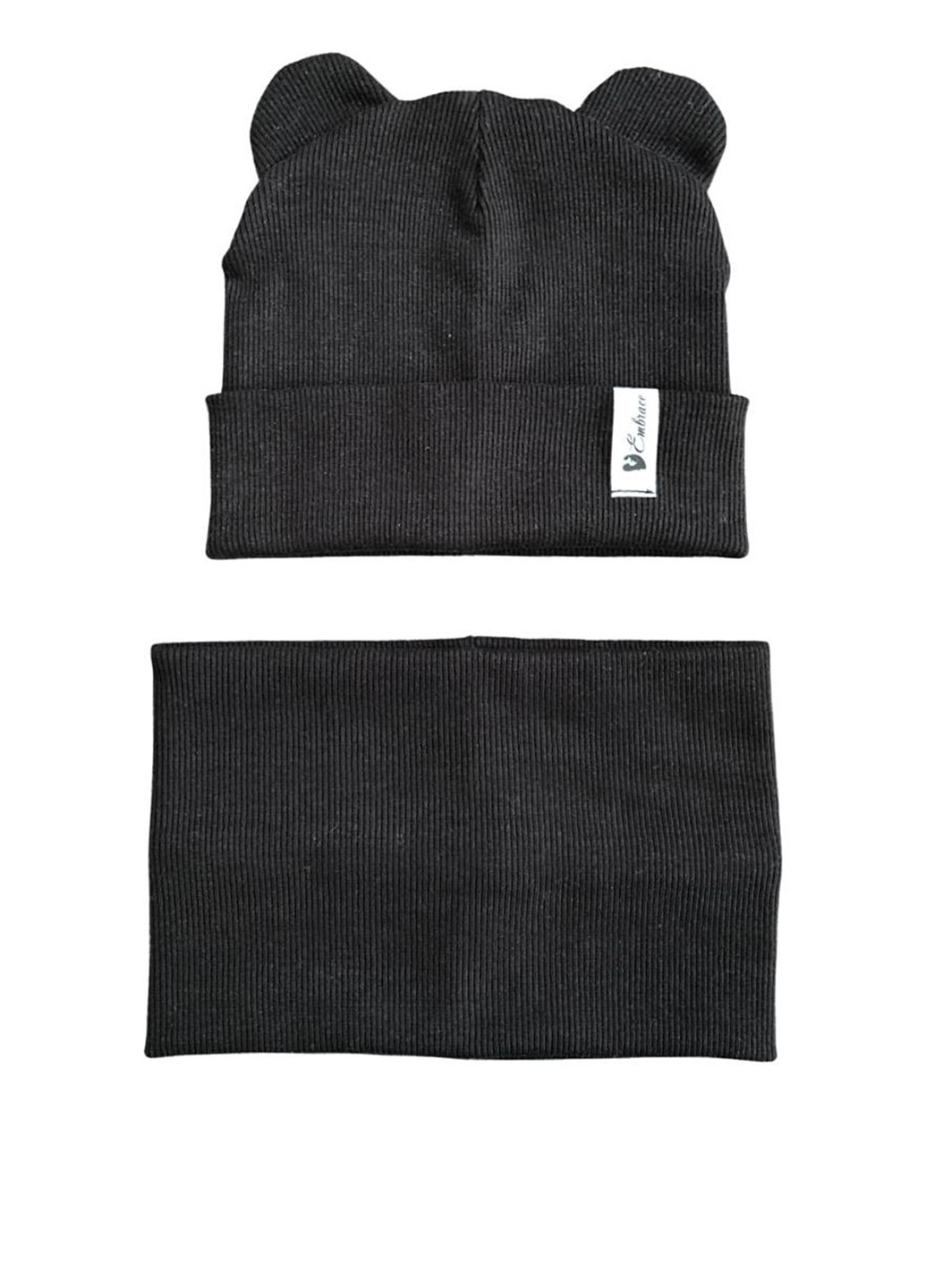 Комплект (шапка, шарф-снуд) Embrace шапка + шарф-снуд однотонні чорні кежуали бавовна органічна