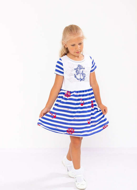 Голубое повседневный платье для девочки "морячка" Носи своє с рисунком