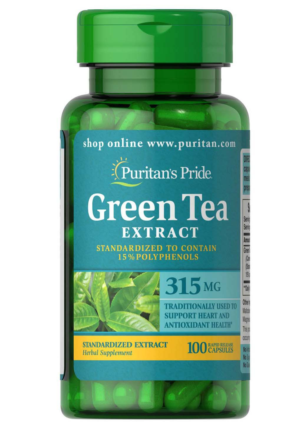 Екстракт для схуднення Green Tea Standardized Extract 315 mg 100 Caps Puritans Pride