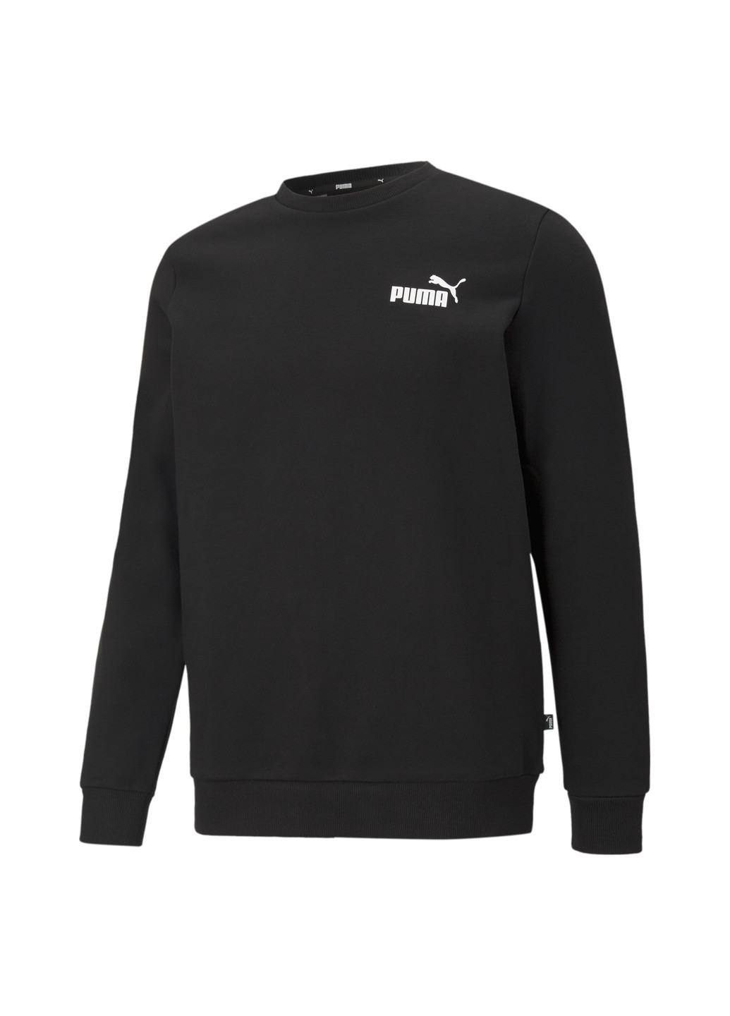Свитшот Essentials Small Logo Crew Neck Men's Sweatshirt Puma однотонная чёрная спортивная эластан, полиэстер, хлопок