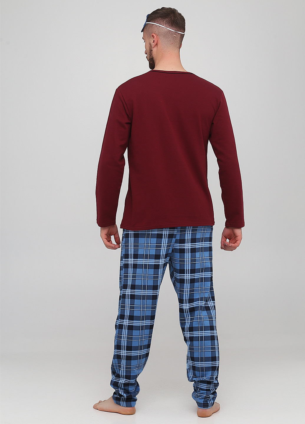 Пижама (лонгслив, брюки, маска для сна) Lucci лонгслив + брюки клетка комбинированная домашняя трикотаж, хлопок