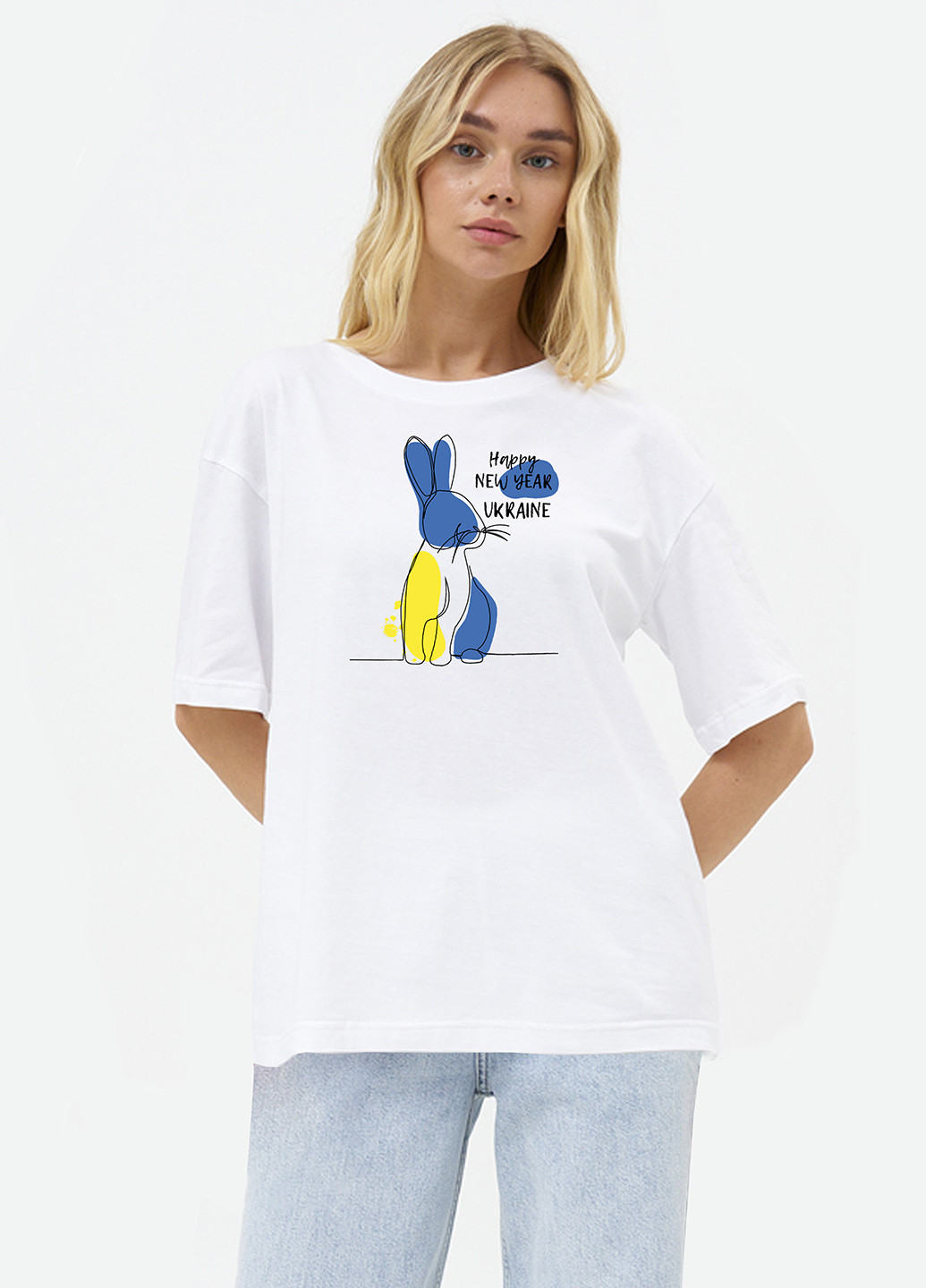 Біла літня футболка жіноча оверсайз rabbit patriot KASTA design