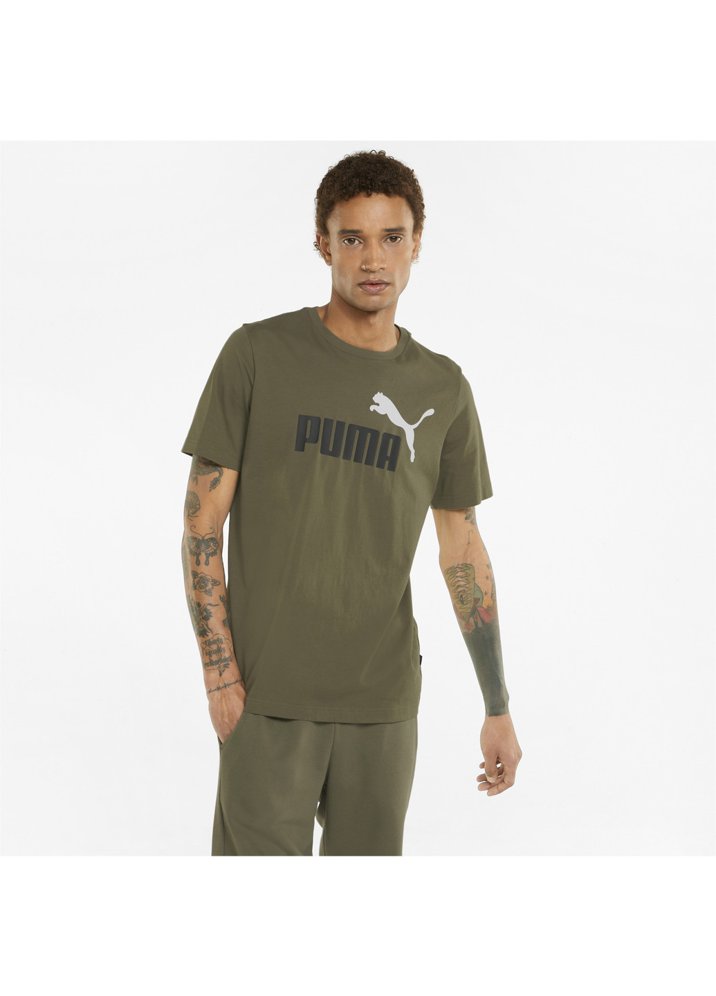 Зеленая демисезонная футболка essentials+ 2 colour logo men's tee Puma