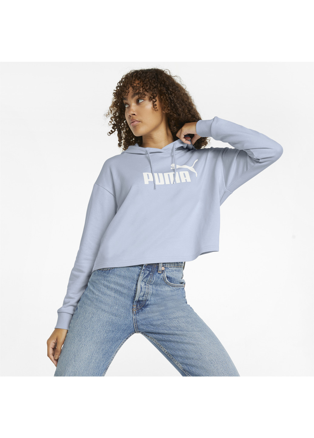Синее спортивное толстовка essentials logo cropped women's hoodie Puma однотонное