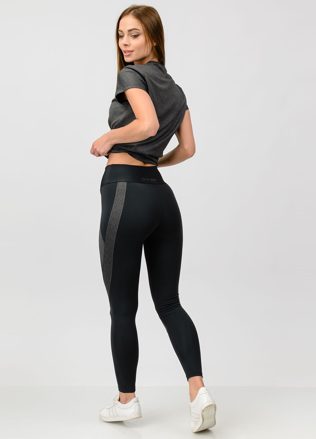 Костюм (футболка, леггинсы) Go Fitness однотонный тёмно-серый спортивный полиэстер