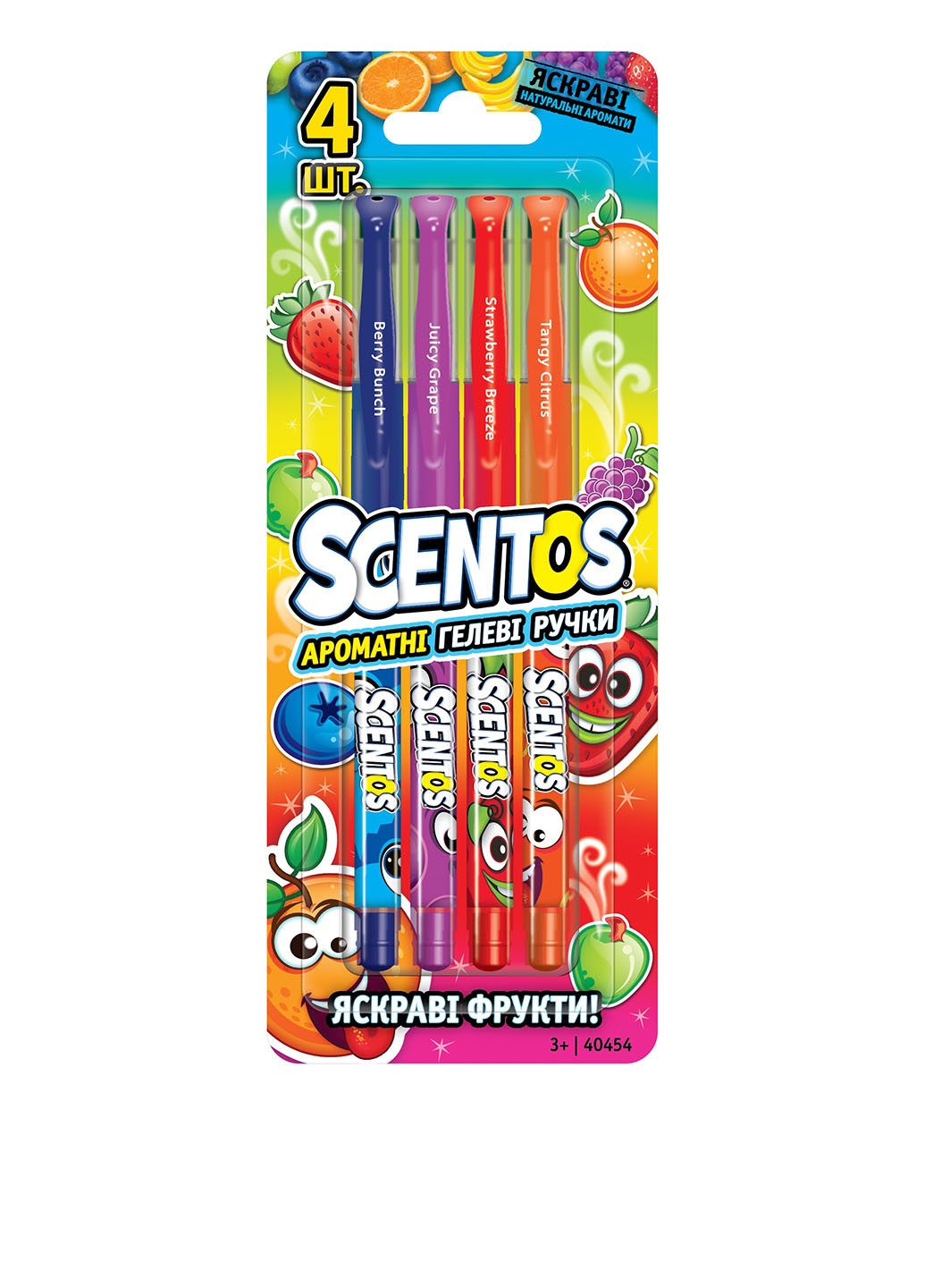 Набір ароматних гелевих ручок - ЯРКІ ФРУКТИ (4 кольори) Scentos комбіноване
