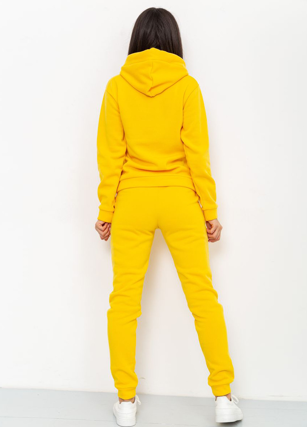 Костюм (худи, брюки) Ager однотонный жёлтый спортивный трикотаж, хлопок