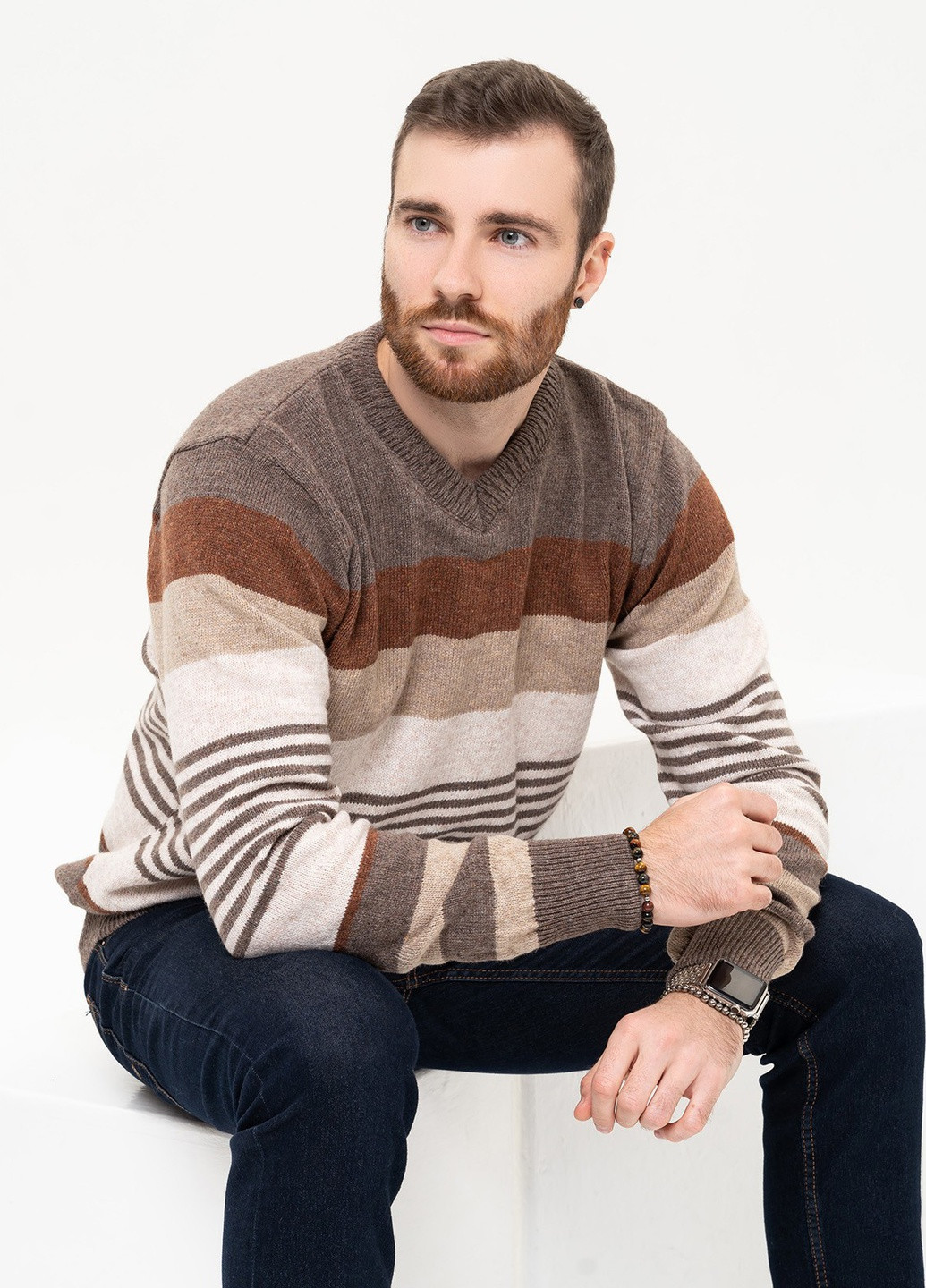Коричневый зимний свитер мужской пуловер ISSA PLUS GN4-96