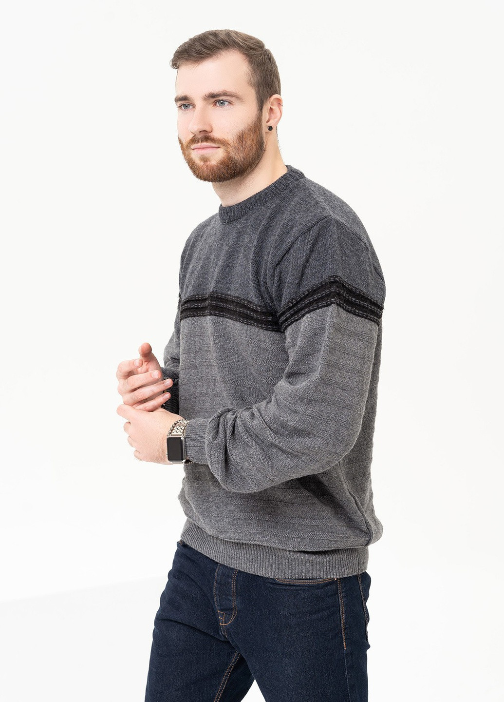 Серый зимний свитер мужской джемпер ISSA PLUS GN4-94