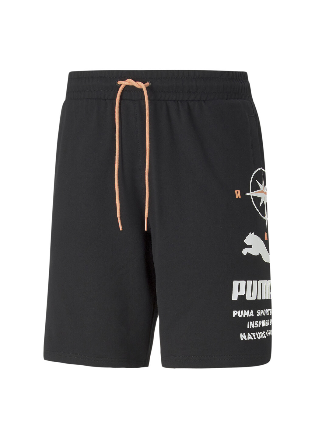 Шорты Nature Camp Graphic Men’s Shorts Puma однотонные чёрные спортивные хлопок, полиэстер