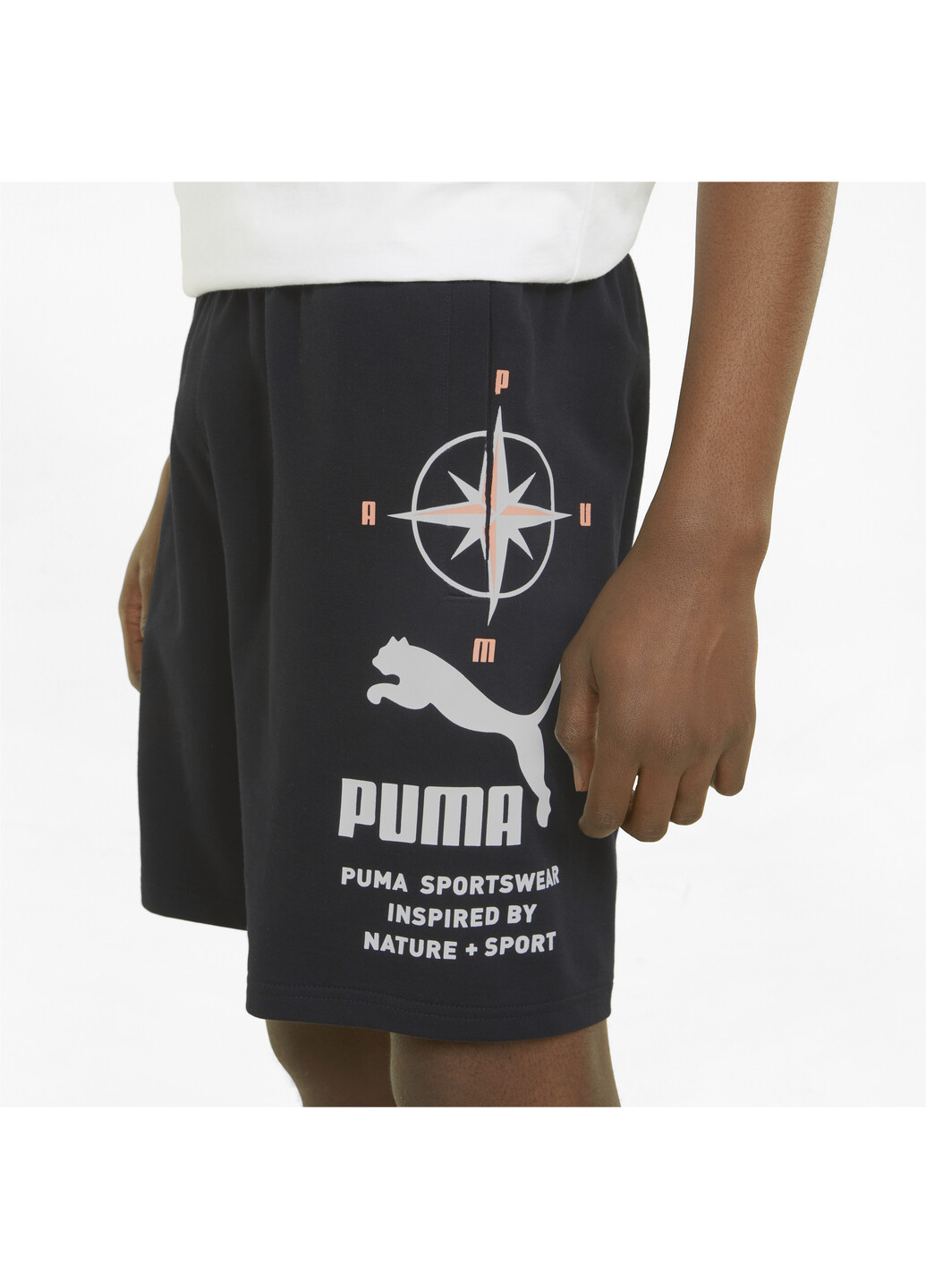 Шорты Nature Camp Graphic Men’s Shorts Puma однотонные чёрные спортивные хлопок, полиэстер