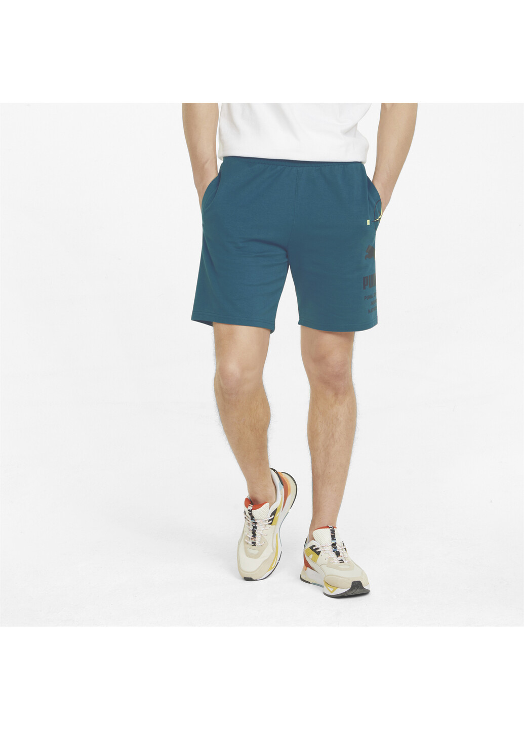 Шорты Nature Camp Graphic Men’s Shorts Puma однотонные синие спортивные хлопок, полиэстер