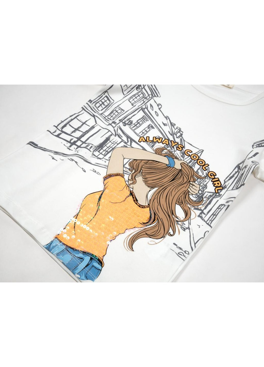 Комбинированная футболка детская с девочкой (15770-140g-cream) Breeze