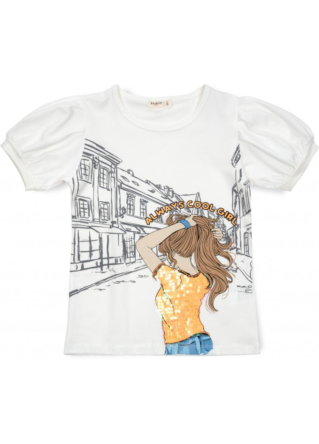 Комбинированная футболка детская с девочкой (15770-140g-cream) Breeze