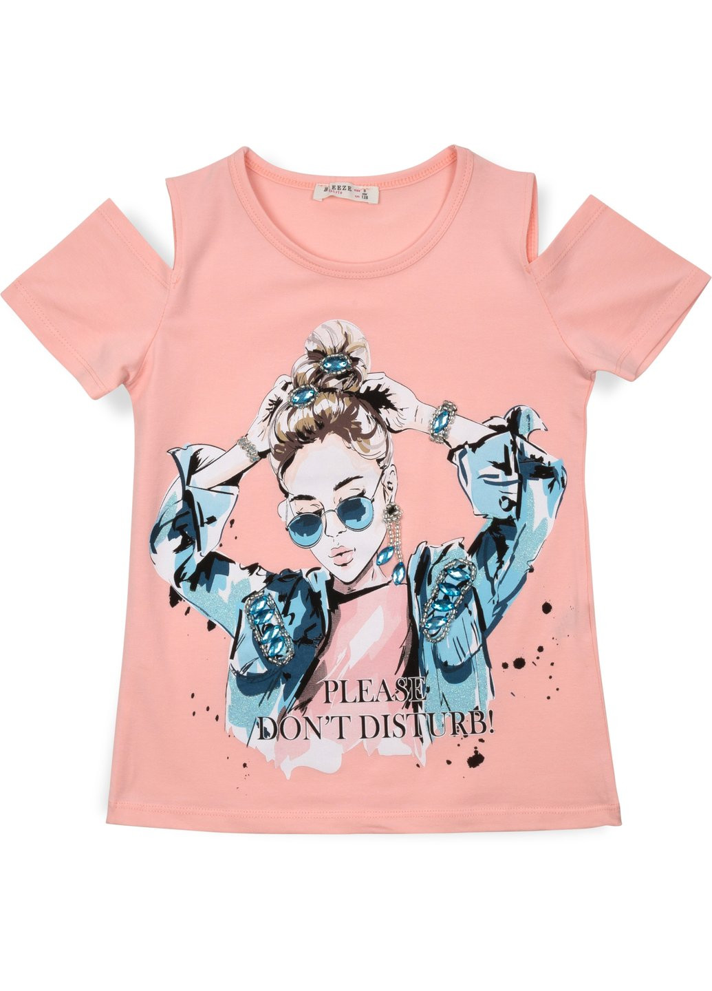 Комбинированная футболка детская с девочкой (14124-128g-peach) Breeze