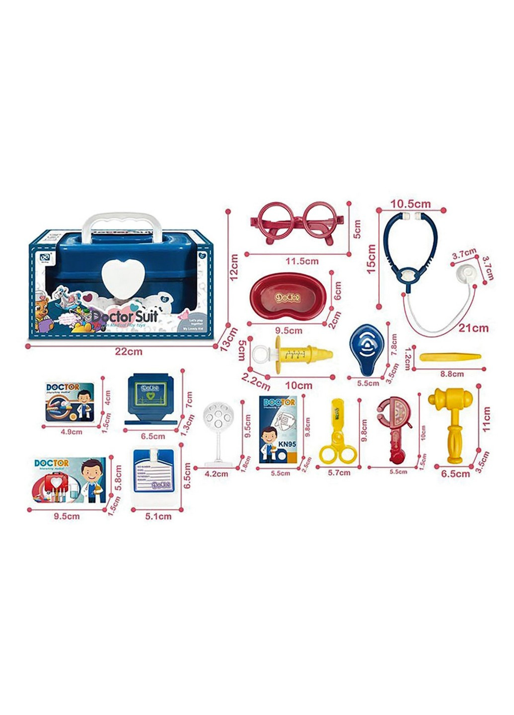 Іграшковий набір лікаря, шприц, стетоскоп, окуляри, аксесуари 13х12х22 см No Brand комбіновані