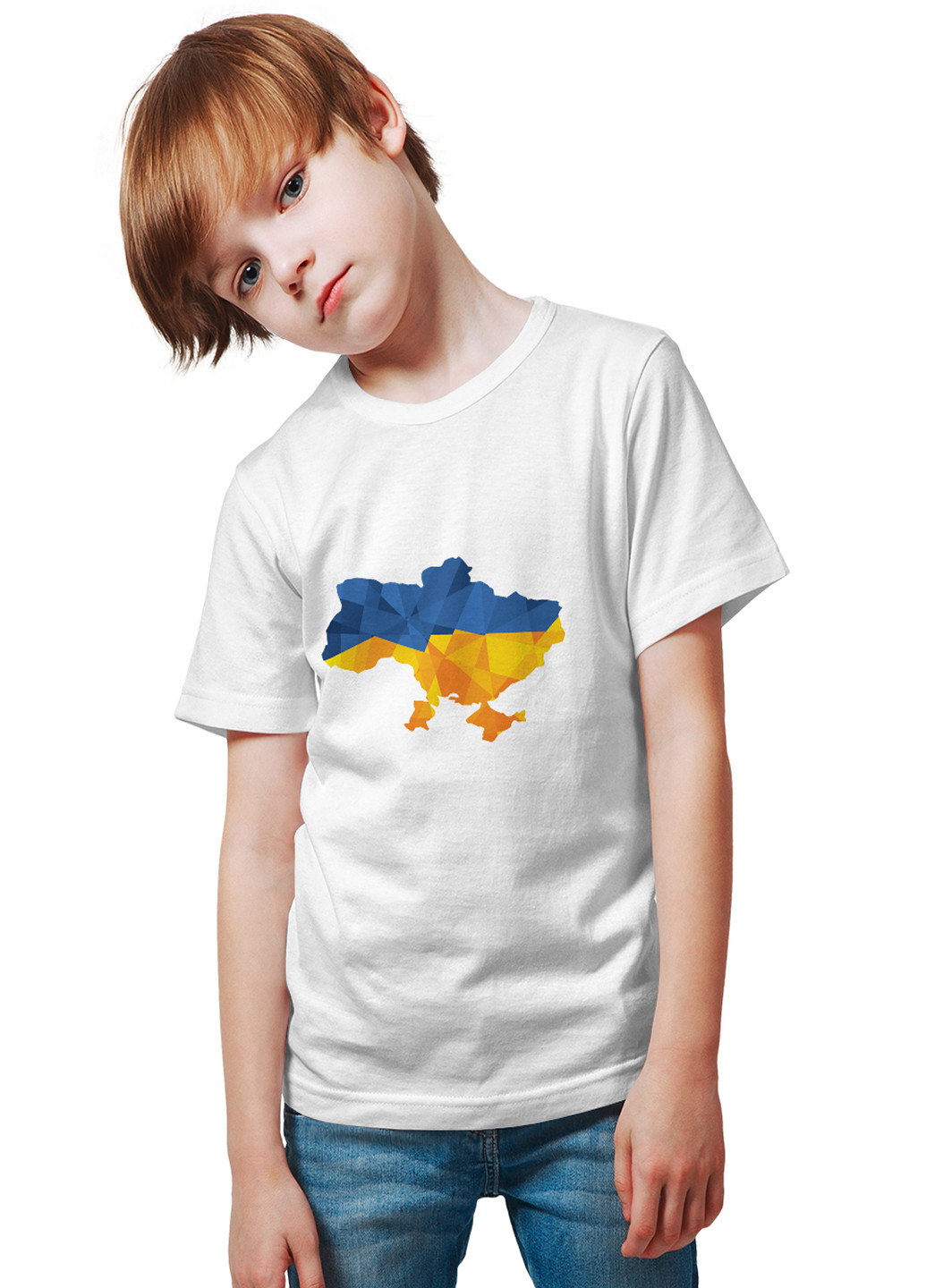 Белая демисезонная футболка для мальчика modno print с принтом карта україни 0005 Stedman