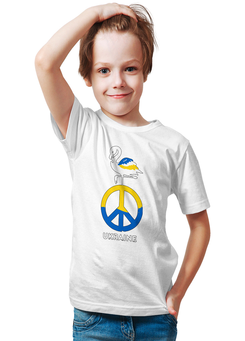 Белая демисезонная футболка для мальчика modno print с принтом ukraine 0093 Stedman