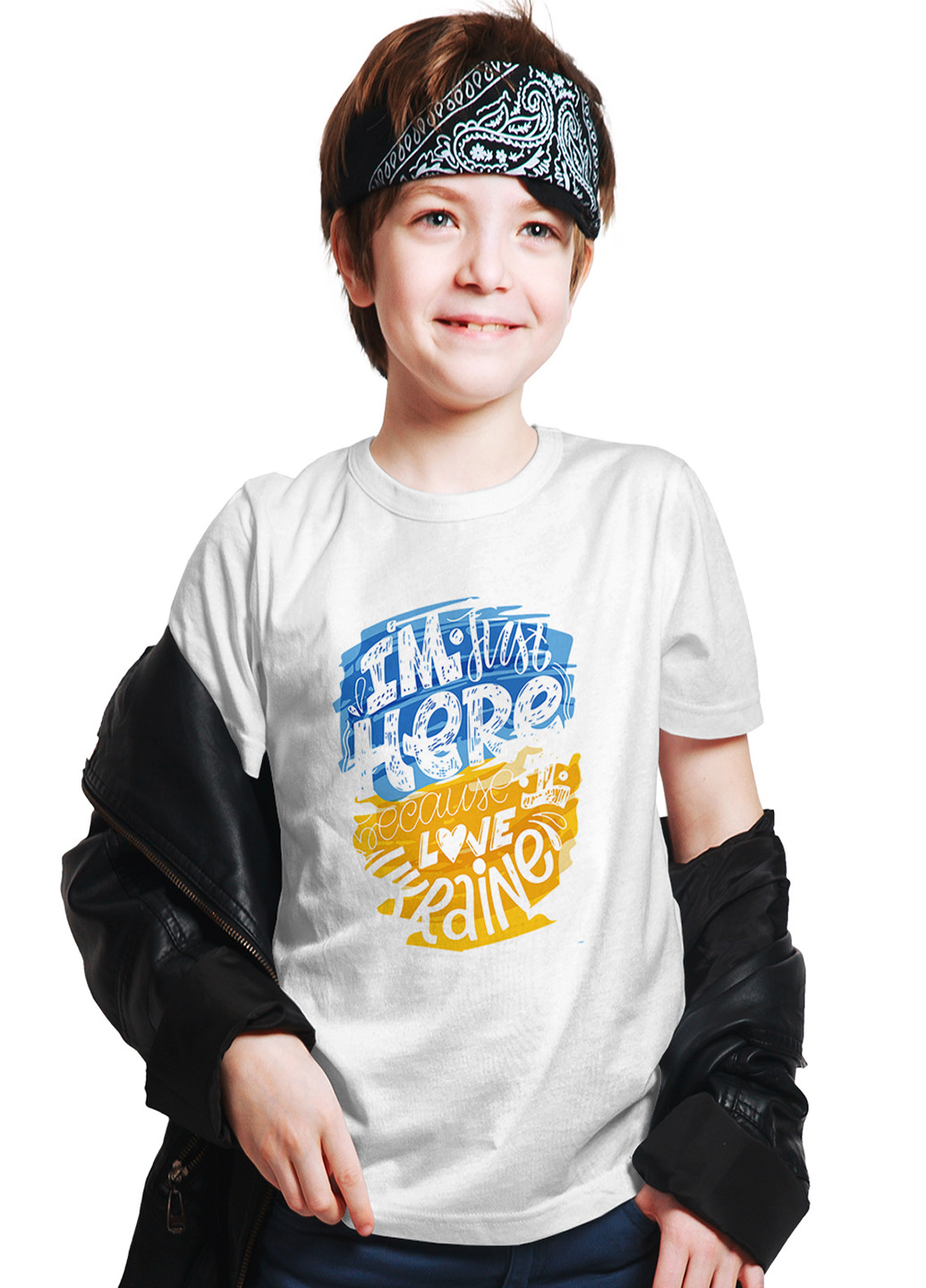 Белая демисезонная футболка для мальчика modno print с принтом i'm just here because i love ukraine 0133 Stedman