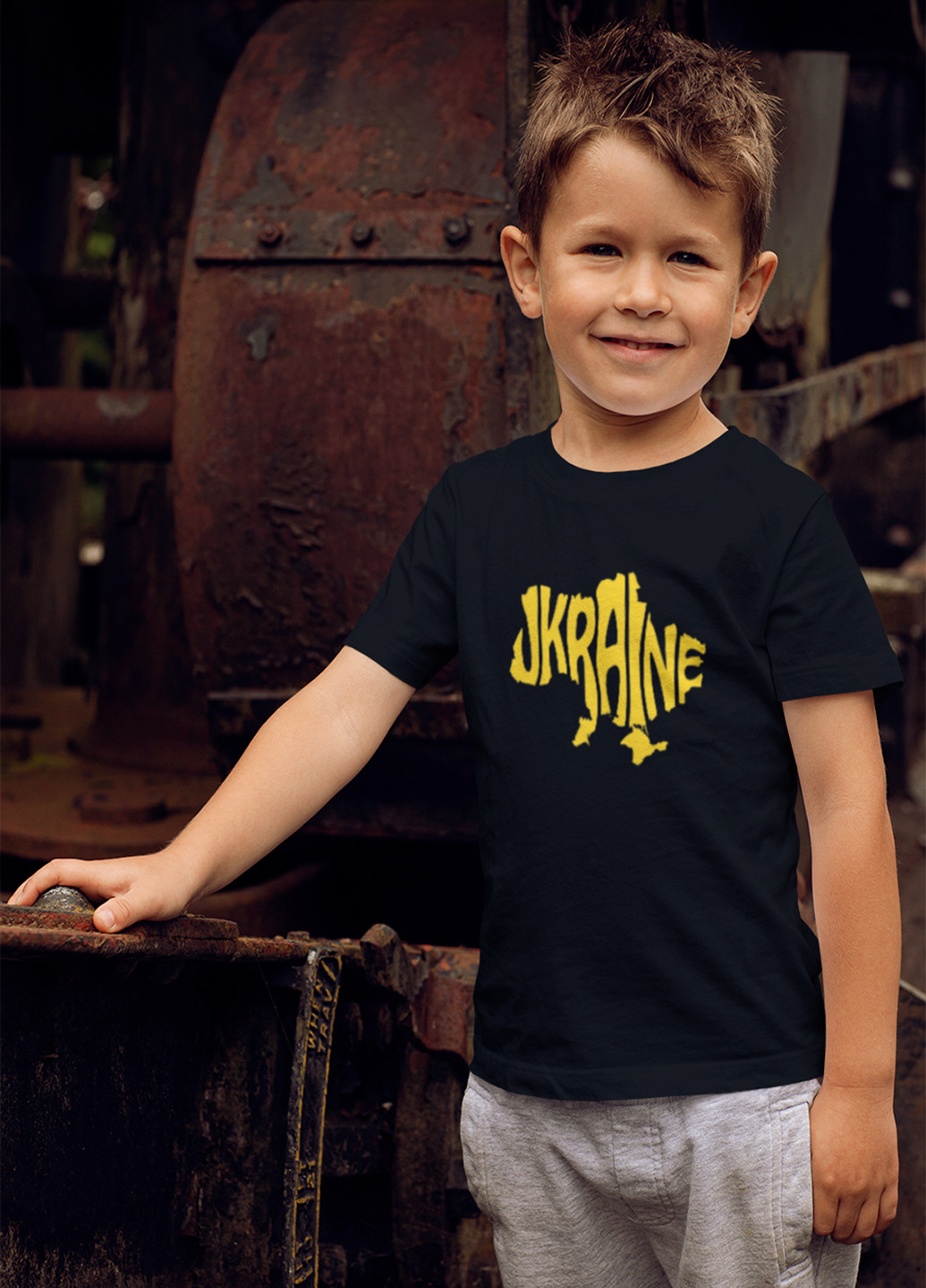 Черная демисезонная футболка для мальчика modno print с принтом ukraine 0054 Stedman