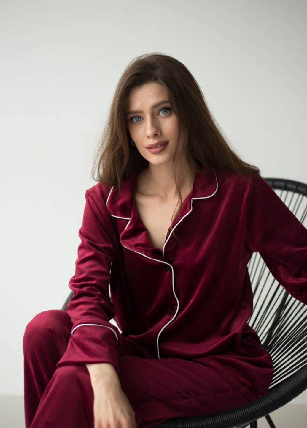 Бордова всесезон розкішна жіноча піжама рубашка + брюки Украина