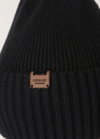 Теплая зимняя женская кашемировая шапка с отворотом без подкладки 500003 DeMari бини однотонная чёрная кэжуал кашемир
