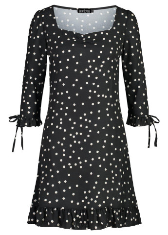 Черно-белое кэжуал платье Boohoo в горошек