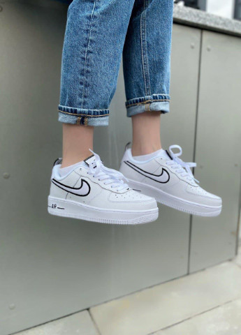 Белые всесезонные кроссовки No Brand (Copy) Nike Air Force White «Black Logo» (Найк)