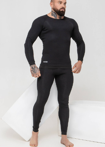 Термокостюм (лонгслів, штани) TOTALFIT однотонний чорний спортивний бавовна