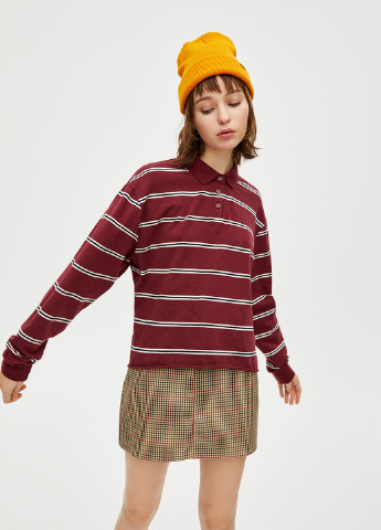 Бордовая женская футболка-поло Pull & Bear в полоску