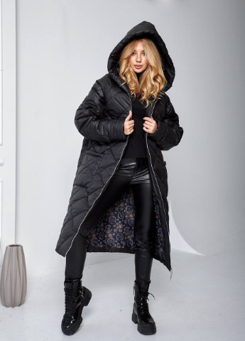 Чорна зимня жіноча тепла курточка Hand Made