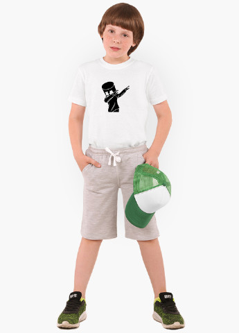 Белая демисезонная футболка детская маршмелло фортнайт (marshmello fortnite) белый (9224-1330) 164 см MobiPrint