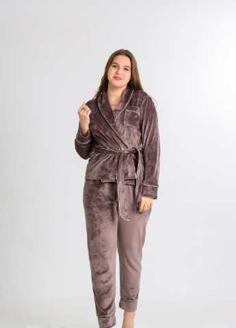Темно-коричневая всесезон велюровая пижама (кофта+ брюки) мокко кофта + брюки SONTSVIT