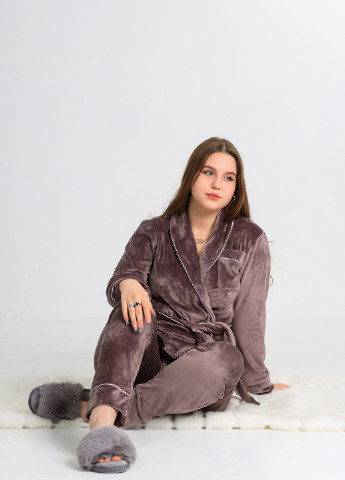 Темно-коричневая всесезон велюровая пижама (кофта+ брюки) мокко кофта + брюки SONTSVIT