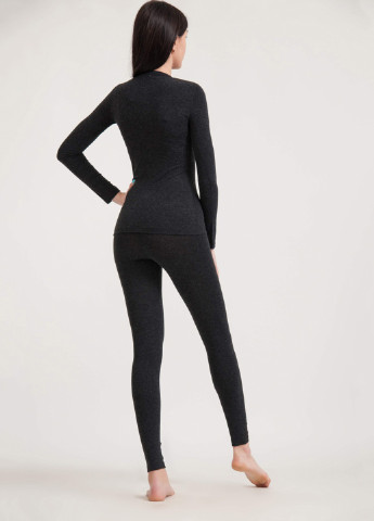 Комплект женского термобелья из шерсти черного цвета Kifa футболка + брюки однотонный тёмно-синий спортивный шерсть, вискоза