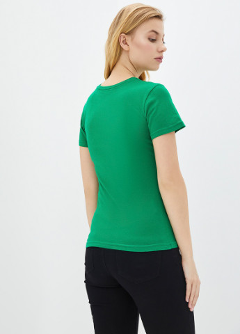 Зеленая всесезон футболка однотонная приталеная с коротким рукавом Роза