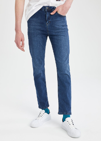 Штани DeFacto прямі, вкорочені темно-блакитні джинсові бавовна
