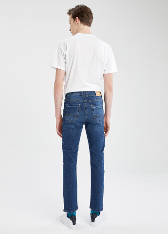 Штани DeFacto прямі, вкорочені темно-блакитні джинсові бавовна