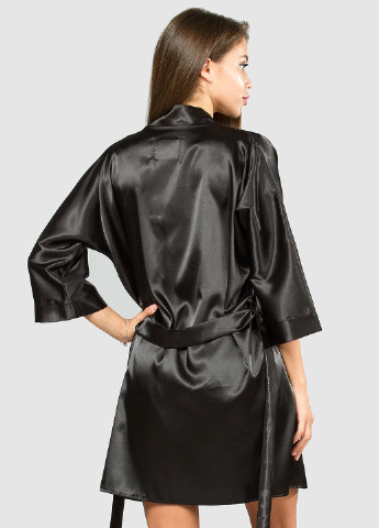 Черный демисезонный комплект (халат, майка, шорты) Ghazel