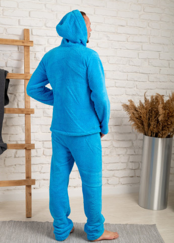 Теплая мужская пижама с карманами и капюшоном V.O.G. кофта + брюки голубая домашняя