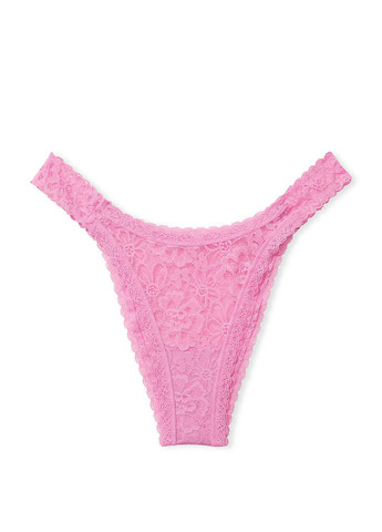 Трусы Victoria's Secret бразилиана однотонные светло-розовые повседневные кружево, полиамид