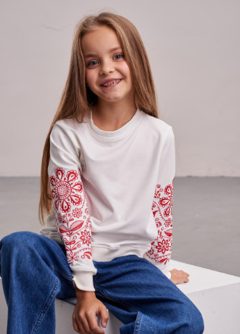 MEREZHKA світшот для дівчинки "орнамент червоний" розмір 122 по зросту орнамент білий повсякденний