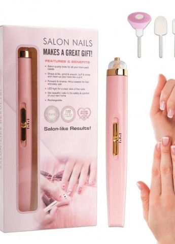 Фрезер для маникюра портативный Salon Nails 5 насадок XO розовая